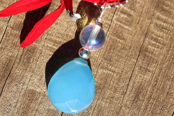 Blue Chalcedony & Angel Aura Healing Stone Protection Necklace With Positive Energy!