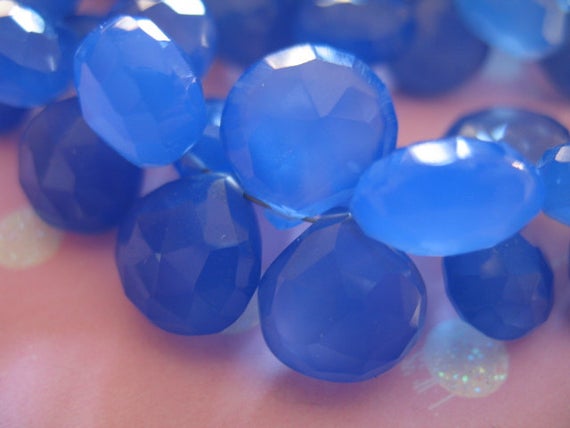 2-20 Pcs /  Blue Chalcedony Gemstone Beads Briolettes, Faceted Heart / Luxe Aaa, 10.5-12 Mm /  Periwinkle Cobalt Blue, Weddings Bridal 1012