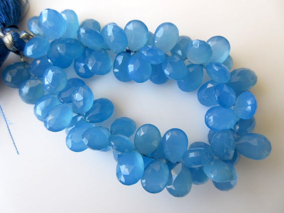 Blue Chalcedony Faceted Pear Shaped Briolette Beads, Pear Shaped Blue Chalcedony Beads, 11mm To 12mm Each, 7 Inch Strand, Gds644