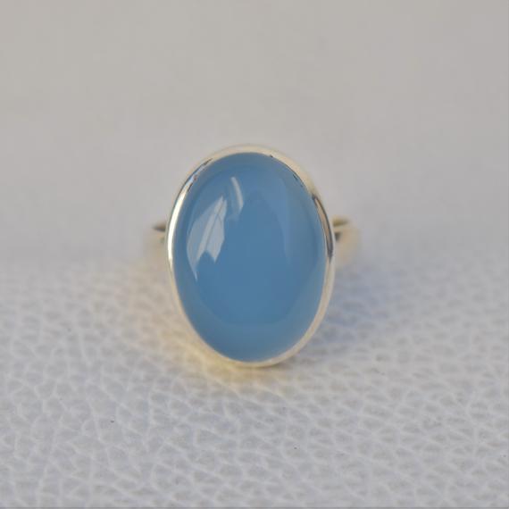 Natural Blue Chalcedony Ring-handmade Silver Ring-925 Sterling Silver Ring-blue Chalcedony Oval Ring-promise Ring-sagittarius Birthstone