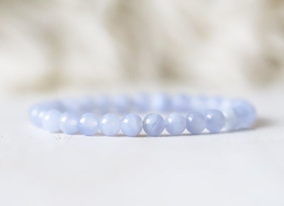 Blue Lace Agate Bracelet 6mm | Aaa Genuine Blue Lace Agate | Gift For Her | Beaded Gemstone Bracelet | Soothing Blue Gemstone Jewelry