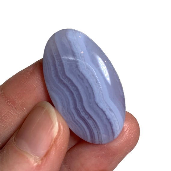 1.5" Blue Lace Agate Cabochon - Genuine Crystal - Gemstone - Polished - Natural Stone - Healing Crystal - Jewelry Supply - Meditation Stone