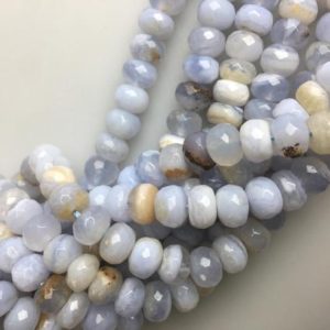 Blue Lace Agate Faceted Rondelle Beads 4x6mm 5x8mm 6x10mm 7x12mm 15.5" Strand | Natural genuine faceted Blue Lace Agate beads for beading and jewelry making.  #jewelry #beads #beadedjewelry #diyjewelry #jewelrymaking #beadstore #beading #affiliate #ad