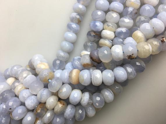 Blue Lace Agate Faceted Rondelle Beads 4x6mm 5x8mm 6x10mm 7x12mm 15.5" Strand
