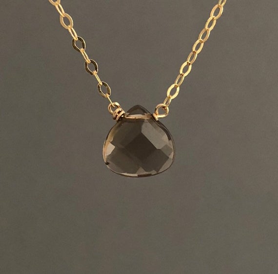 Brown Smoky Quartz Necklace Available In Gold, Rose Gold, Or Silver