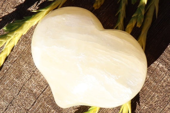 Yellow Calcite , Puffy Heart, Pocket, Worry Healing Stone, With Positive Healing Energy!