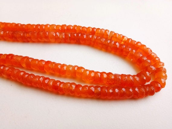 6-7mm Carnelian Faceted Tyre Beads, Natural Carnelian Faceted Spacer Beads, 13 Inch, Orange Carnelian For Necklace (6.5in To 13in) - Adg208