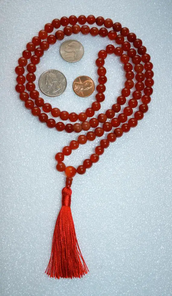 Red Carnelian Handmade Mala Beads Necklace - Blessed & Energized Karma Nirvana Meditation 6mm 108 Prayer Beads Mala For Awakening Chakra