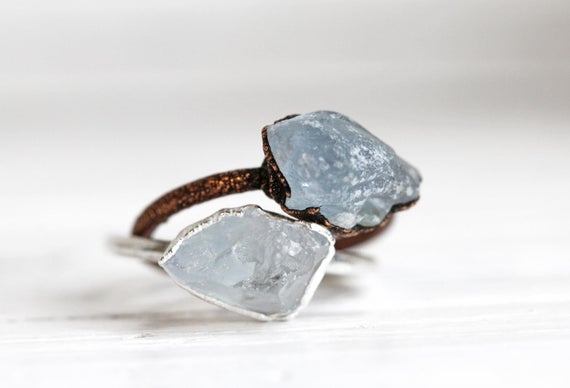 Celestite Ring - Raw Stone Stacker - Natural Stone Jewelry