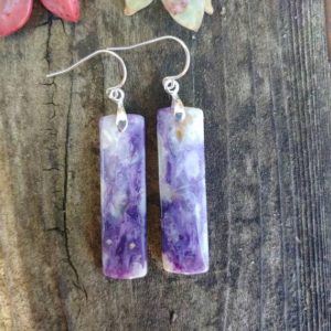 Shop Charoite Earrings! Unique charoite earrings. Avail in sterling silver only | Natural genuine Charoite earrings. Buy crystal jewelry, handmade handcrafted artisan jewelry for women.  Unique handmade gift ideas. #jewelry #beadedearrings #beadedjewelry #gift #shopping #handmadejewelry #fashion #style #product #earrings #affiliate #ad