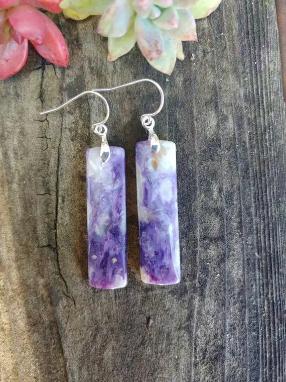 Unique Charoite Earrings. Avail In Sterling Silver Only
