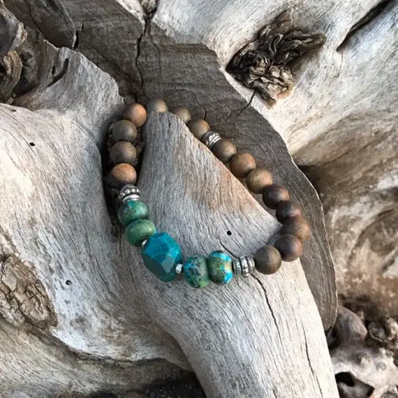 Sandalwood And Chrysocolla Prayer Mala/ Fragrant/ Sandalwood/ Blue/green/ Chrisocolla/ Gemstone/mala/ Meditation/harmony/ Spiritual/ Jewelry