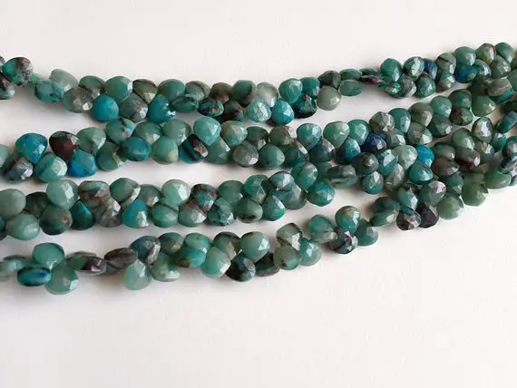 8-8.5mm Chrysocolla Faceted Heart Beads, Chrysocolla Beads, Faceted Heart Beads For Jewelry (4in To 8in Options) - Aag46