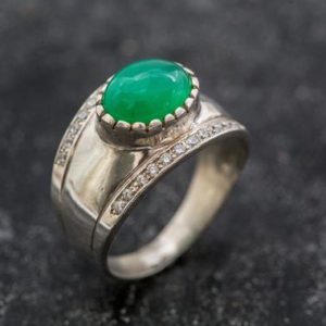 Shop Chrysoprase Rings! Green Bezel Ring, Chrysoprase Ring, Natural Chrysoprase, May Birthstone, Bezel Ring, Vintage Ring, Silver Ring, Wide Ring, Chrysoprase | Natural genuine Chrysoprase rings, simple unique handcrafted gemstone rings. #rings #jewelry #shopping #gift #handmade #fashion #style #affiliate #ad