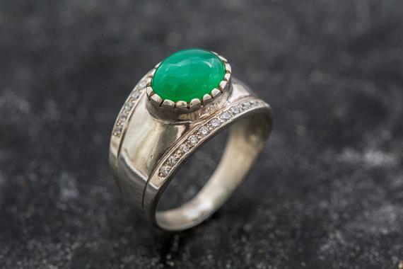 Chrysoprase Statement Ring, Natural Chrysoprase Ring, Chrysoprase Band, Vintage Ring, Green Gem Ring, Solid Silver Ring, Adina Stone