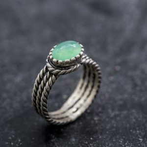 Shop Chrysoprase Rings! Silver Rope Ring, Chrysoprase Ring, Natural Chrysoprase, May Birthstone, Thick Silver Ring, Vintage Rings, Solid Silver Ring, Chrysoprase | Natural genuine Chrysoprase rings, simple unique handcrafted gemstone rings. #rings #jewelry #shopping #gift #handmade #fashion #style #affiliate #ad