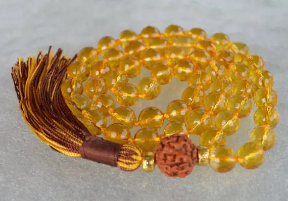 10 Mm Aaa+ Faceted Citrine Hand Knotted Japa Mala Beads Necklace November Birthstone, Creativity, Emotional Balance,relationships, Sexuality