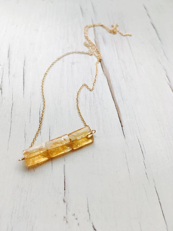 Citrine Necklace Citrine Bar Necklace Citrine Jewelry Gemstone Jewelry November Birthstone