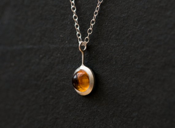 Citrine Cab Necklace In Silver, Gift For Her Orange Gemstone Cabochon Pendant