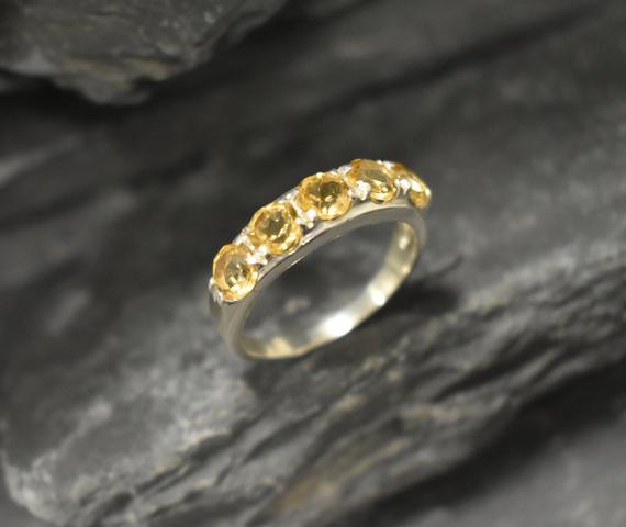 Wide Citrine Band, Natural Citrine Ring, Statement Band, November Birthstone, Yellow Gemstone Band, Thick Yellow Ring, Solid Silver Ring