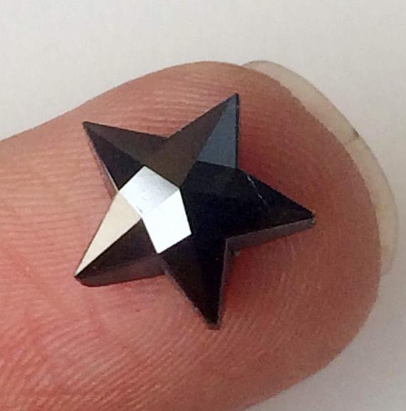 7.5x7.8mm Black Diamond Rose Cut Star, Sparkling Black Diamond Star Shape, Loose Laser Cut Black Diamond Faceted Cabochon 1.65 Ct - Ppd78