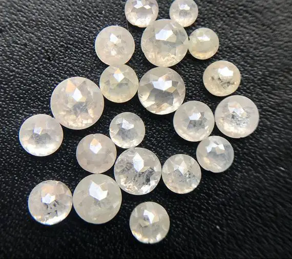 3.3-3.8mm Rare Round Flat Back Rose-cut Diamond, White Loose Rose Cut Diamond Cabochons For Engagement Ring/jewelry (2pcs To 4pcs) - Puspd67