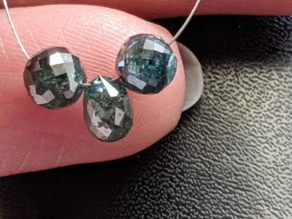 2.20 Cts Blue Diamonds 1pc Drop, 2 Pcs Beads 3 Pieces Set Faceted Blue Diamond Drop Beads Perfect For Jewelry - Ppd407