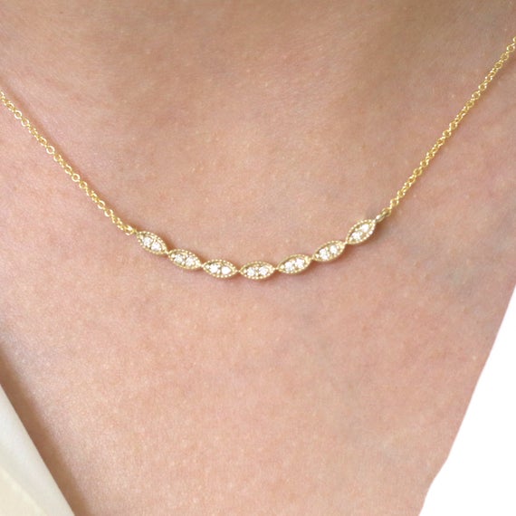 14k Diamond Art Deco Necklace / Art Deco Necklace / Diamond Necklace / Curved Necklace / Everyday Necklace / Diamond Curved Necklace