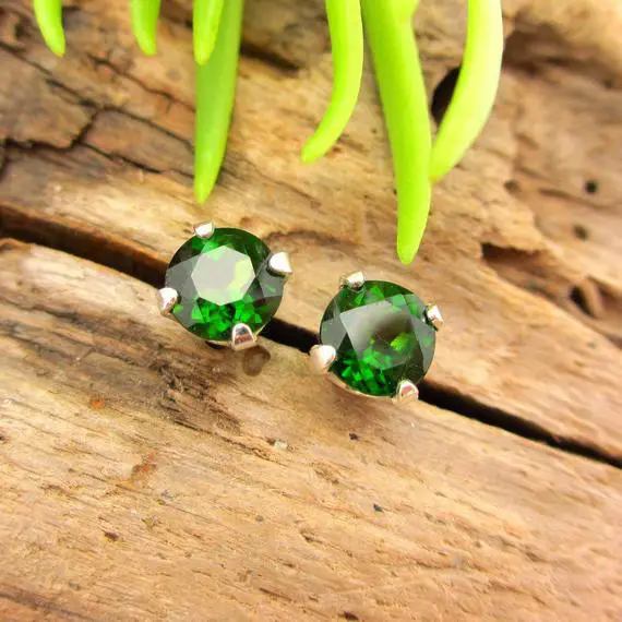 Chrome Diopside Earrings: Solid 14k Gold, Platinum, Or Sterling Silver Studs | Minimalist Jewelry For Men Or Women | Made In Oregon