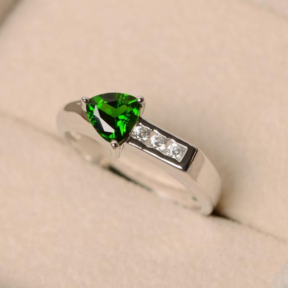 Diopside Ring, Trillion Cut Ring, Green Diopside Ring, Chrome Diopside, Arrow Rings