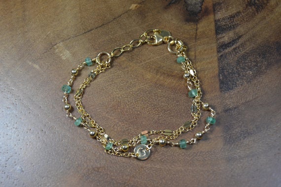 Emerald Multi-strand Bracelet In Sterling Silver, 14k Gold Fill // May Birthstone // 20th, 35th Anniversary // Emerald Layered Bracelet