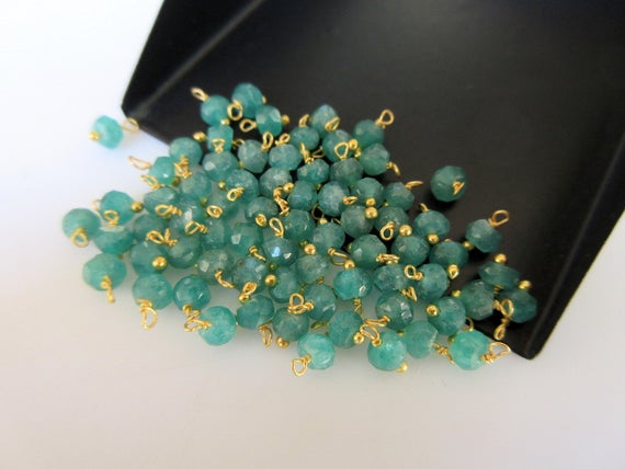 25 Pcs Emerald Rondelle Beads, 3mm Faceted Rondelles, Wire Wrapped Gemstone Beads, Jewelry Hangings, Sku-jh4