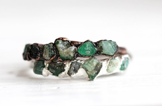 Raw Emerald Ring - May Birthstone Jewelry - Gold Vermeil