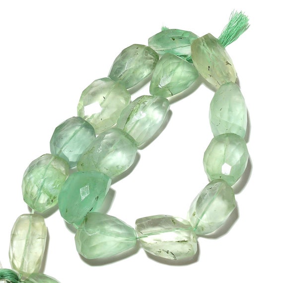Green Fluorite Tumbled Beads, Faceted Fluorite Nugget Beads, 12 To 22mm Beads, Sold As 7 Inch And 14 Inch, Sku-ss37