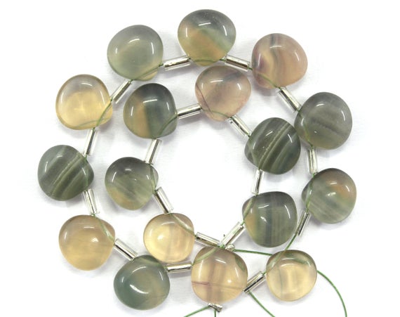 17 Pieces Natural Fluorite Gemstone, Smooth Heart Shape Briolette Beads ,size 10 Mm Heart Fluorite Beads, Smooth Fluorite Heart Wholesale