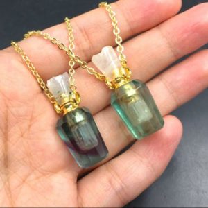 Shop Fluorite Pendants! Fluorite Perfume Bottle Necklace Pendant Essential Oil Diffuser Bottle Crystal Perfume Bottle Pendant Gemstone Crystal Scent Bottle | Natural genuine Fluorite pendants. Buy crystal jewelry, handmade handcrafted artisan jewelry for women.  Unique handmade gift ideas. #jewelry #beadedpendants #beadedjewelry #gift #shopping #handmadejewelry #fashion #style #product #pendants #affiliate #ad