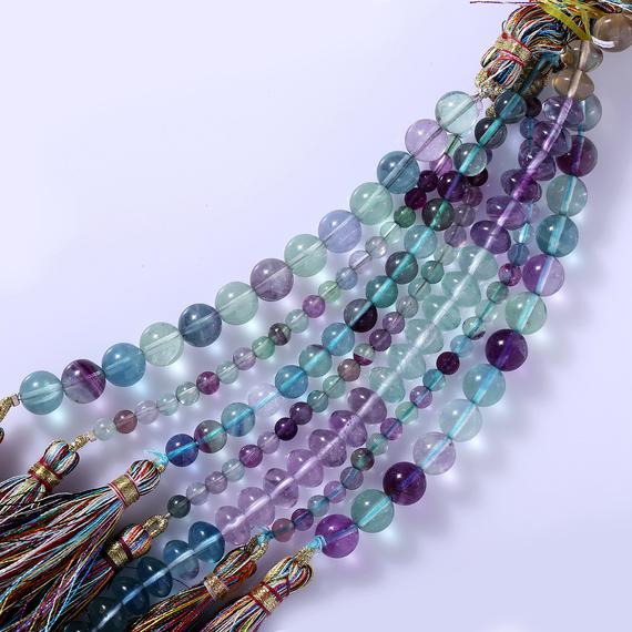 Aa Quality Beaded Fluorite Smooth Round  Beads 39 Cms  Strand  Multi Color Beads, Natural Gemstone Fluorite Beads Wholesale Fluorite Lot.