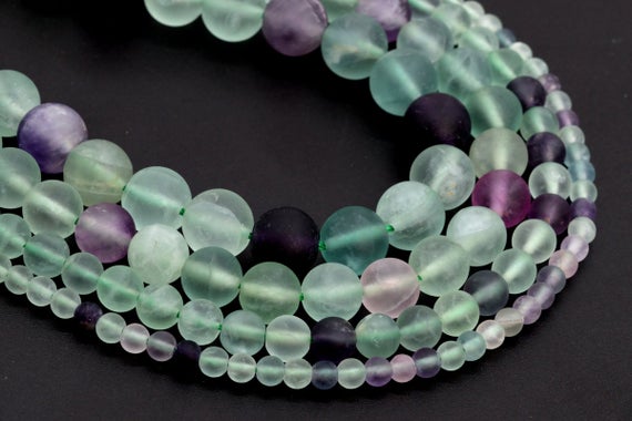 Genuine Natural Matte Multicolor Fluorite Loose Beads Grade A Round Shape 6mm 8mm 9-10mm 12mm