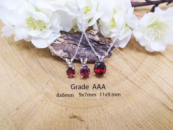 Best Garnet Necklace, Very Clear! Flawless .75 To 3.75 Ct 8x6 To 11x9 Mm January Birthstone Gem, Madagascar Natural Garnet, Sterling Silver