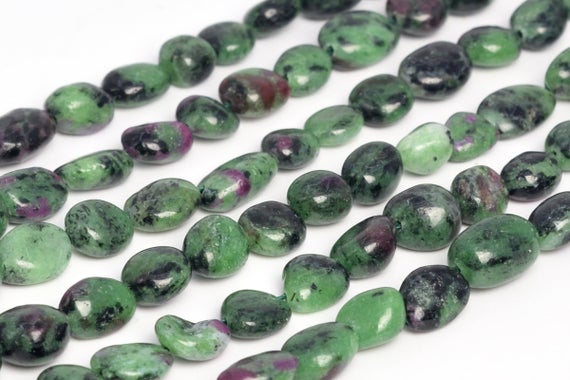 Genuine Natural Green And Black Ruby Zoisite Loose Beads Grade Aa Pebble Nugget Shape 8-10mm