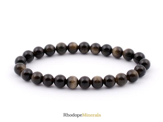Gold Obsidian Bracelet, Golden Obsidian Bracelet 6 Mm Beads, Obsidian, Bracelets, Metaphysical Crystals, Gifts, Obsidian Beaded Bracelet