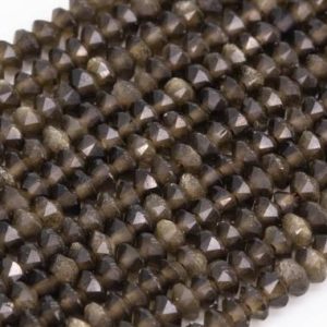 Shop Obsidian Faceted Beads! Genuine Natural Golden Obsidian Loose Beads Grade Aaa Faceted Rondelle Shape 3×1.5mm | Natural genuine faceted Obsidian beads for beading and jewelry making.  #jewelry #beads #beadedjewelry #diyjewelry #jewelrymaking #beadstore #beading #affiliate #ad