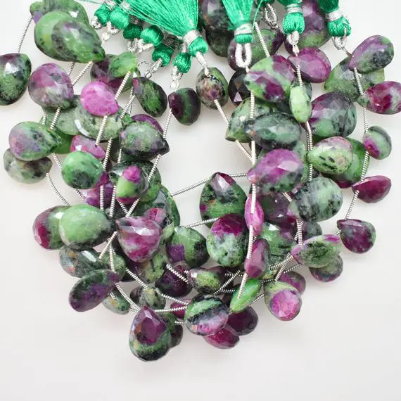 Genuine Ruby Zoisite Gemstone Faceted Loose Gemstone Brilliant Cut Pear Shape Beads Strand High Quality Ruby Beads Supply Wholesale Gemstone