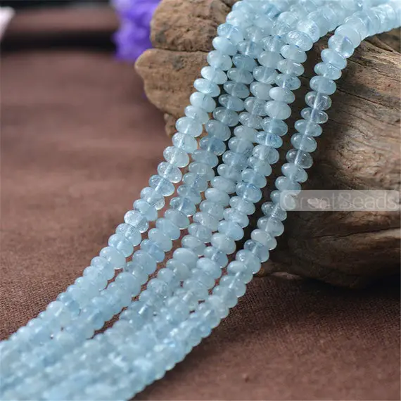 Grade Aa Natural Aquamarine Rondelle Beads Not Dyed 3x5mm 3x6mm Flat Round 15 Inch Strand Aq32