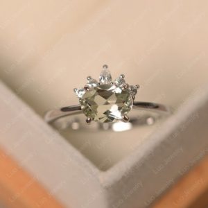 Shop Green Amethyst Rings! Green amethyst ring, half halo ring, sterling silver, oval cut gemstone, anniversary ring | Natural genuine Green Amethyst rings, simple unique handcrafted gemstone rings. #rings #jewelry #shopping #gift #handmade #fashion #style #affiliate #ad
