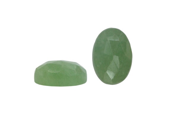 Green Aventurine Cabochon - Faceted Oval - 10x14mm - Natural Gemstones - Jewelry Making Supplies - Birthstones - Diy - 1 Cab