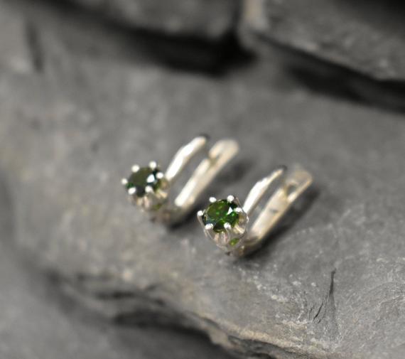 Tourmaline Earrings, Dainty Earrings, Natural Tourmaline, Green Tourmaline, Small Green Earrings, Simple Earrings, Solid Silver Earrings