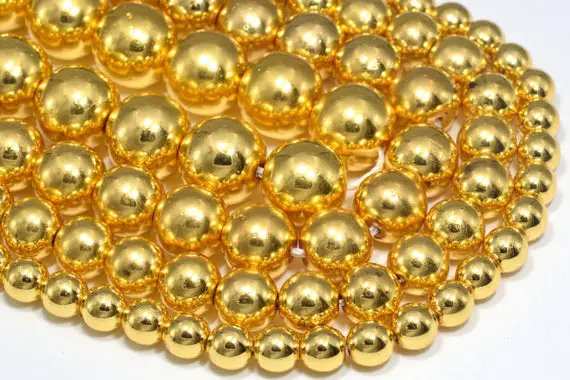 Shiny Gold Tone Hematite Loose Beads Round Shape 6mm 8mm 10mm 12mm