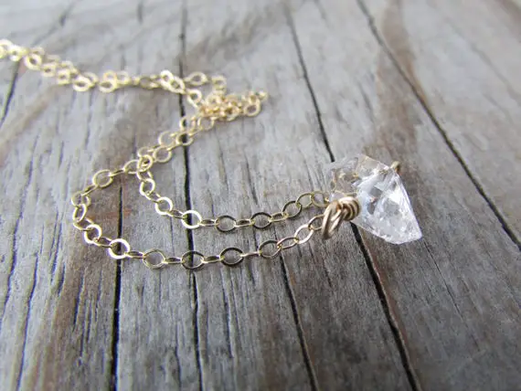 Herkimer Diamond Necklace, Petite, Raw Herkimer Diamond, Gold Chain, Choker