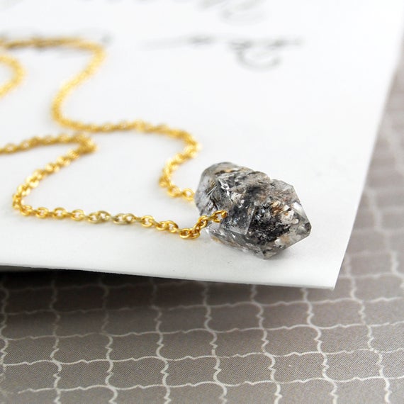 Diamond Necklace, Nugget Necklace, Gold Necklace, Birthstone Necklace, Small Pendant, Thin Gold Chain, Embers Jewelry, Herkimer Diamond
